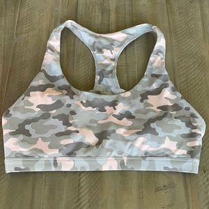 Fabletics Grey/Pink Camo Strappy Sports Bra
